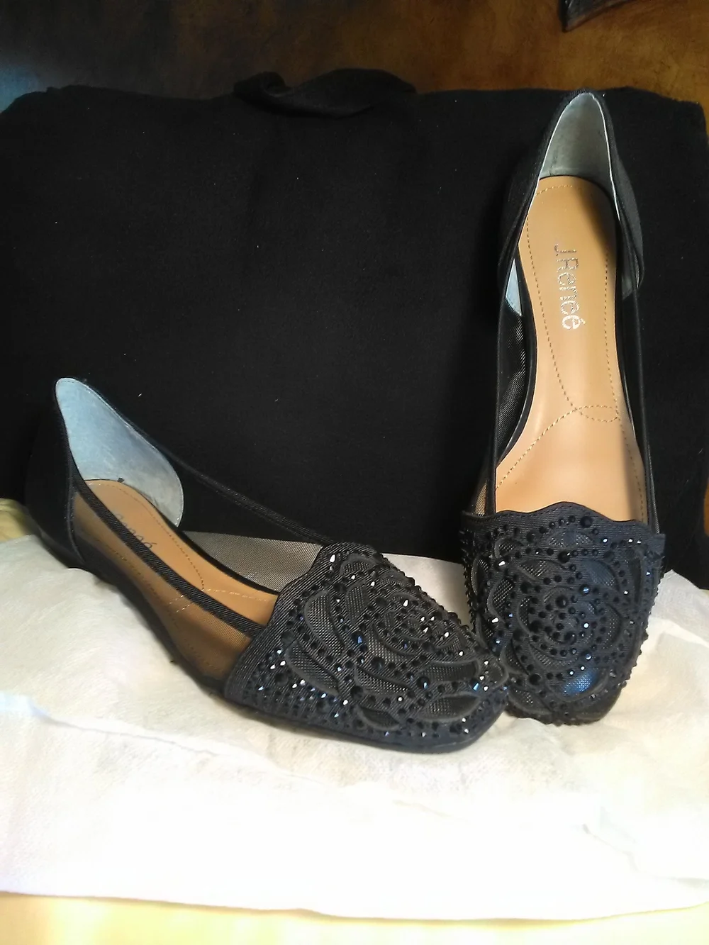 NWOT J.Renee Black Embellished Flat Slip-On Shoes SZ. 8M W/ RHINESTONES DILLARDS